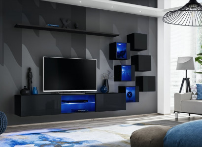 Black Complete Set Living Room Wall Luxury Wood Furniture Designer Modern Wall Cabinet